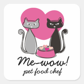 Adesivo Quadrado Gatos comida corações da tigela comida de estimaçã
