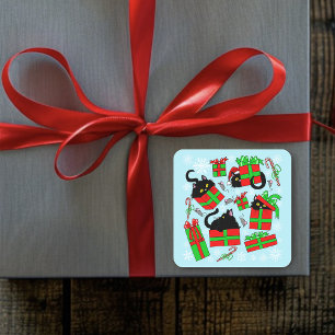 Adesivo Quadrado Gatos De Caixa De Natal