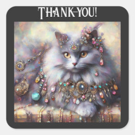 Adesivo Quadrado Gatos De Cinzas De Cabelo Longo Gato Vestindo Gems