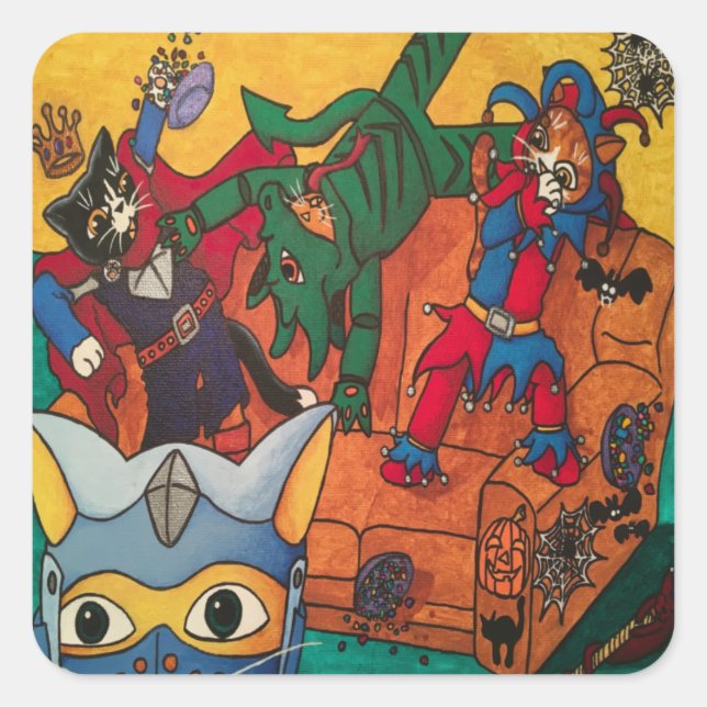 Adesivo Quadrado Gatos de fantasia de cavaleiro medieval do Hallowe (Frente)