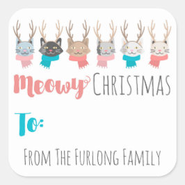 Adesivo Quadrado Gatos De Feriado 'MeowChristmas' Personalizados Pa