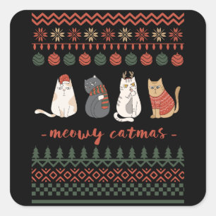 Adesivo Quadrado Gatos de Gato Bonitos para o Natal