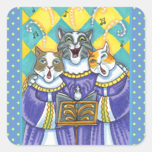 ADESIVO QUADRADO GATOS DE IGREJA E GATOS DE NATAL CANTANDO MOUSE
