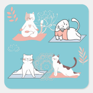 Adesivo Quadrado Gatos de Ioga Lótus