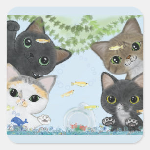 Adesivo Quadrado Gatos de Medaka