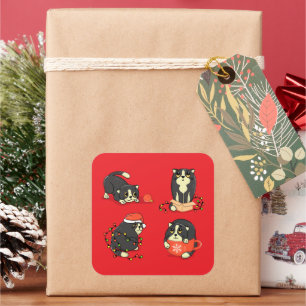 Adesivo Quadrado Gatos de Natal bonitos e Engraçados