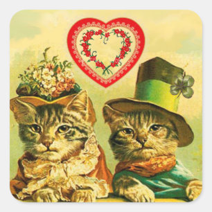 ADESIVO QUADRADO GATOS DIAS DE OS NAMORADOS ENGRAÇADOS COM CORAÇ