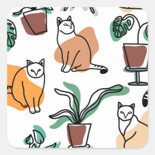 Adesivo Quadrado Gatos e flores para desenho de linhagens
