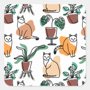 Adesivo Quadrado Gatos e flores para desenho de linhagens