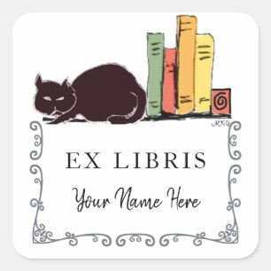 Adesivo Quadrado Gatos e Livros Biblioteca em Casa Bibliôfilo Ex-li