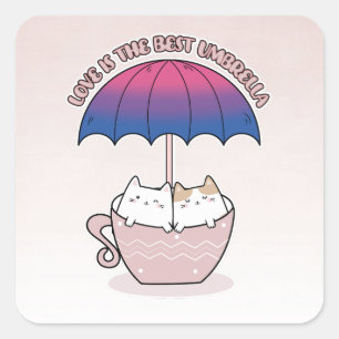 Adesivo Quadrado Gatos em Mug sob guarda-chuva em cores bissexuais