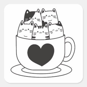 Adesivo Quadrado Gatos em uma taça - Design de Gatinho giro
