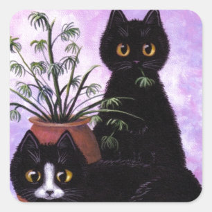 Adesivo Quadrado Gatos Engraçados Criações de Tuxedo Preto