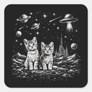 Adesivo Quadrado Gatos Espaciais no Cosmos