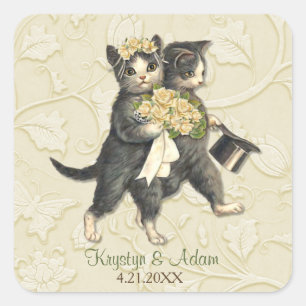 Adesivo Quadrado Gatos finos que Wedding o marfim