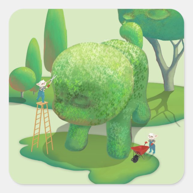 Adesivo Quadrado Gatos-jardineiros e animais verdes (Frente)