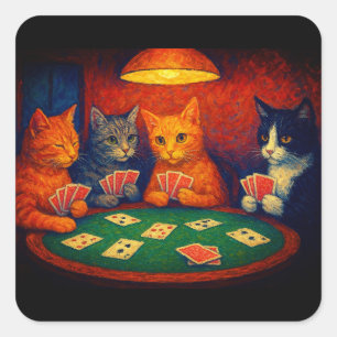 Adesivo Quadrado Gatos Jogando Cartas