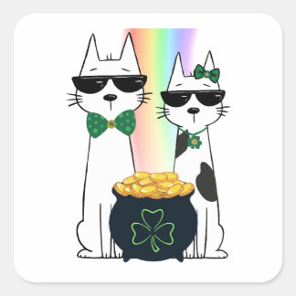 Adesivo Quadrado Gatos Legais com Pote de Ouro