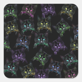 Adesivo Quadrado Gatos legal em Preto! Gatos multicoloridos