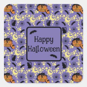 Adesivo Quadrado Gatos, Morcegos e Estrelas de Halloween