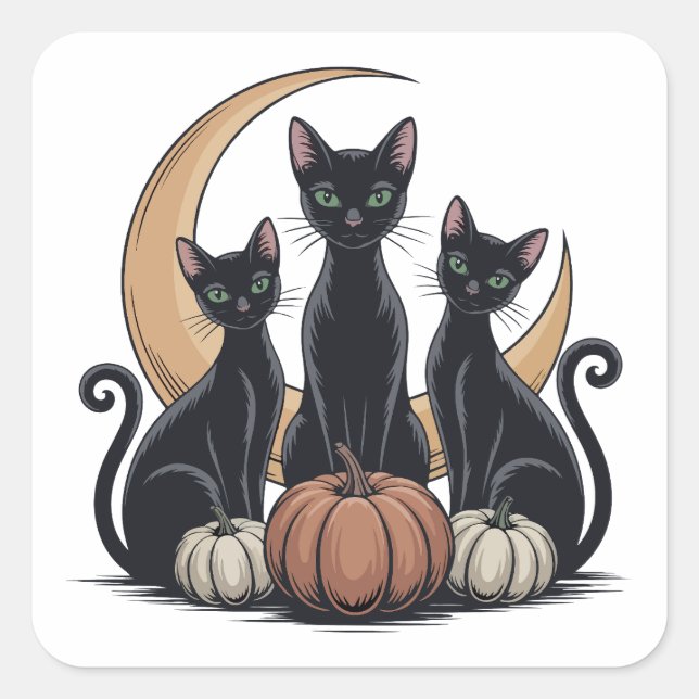 Adesivo Quadrado Gatos Negros Abóbora Lua Whimsigothia Halloween (Frente)