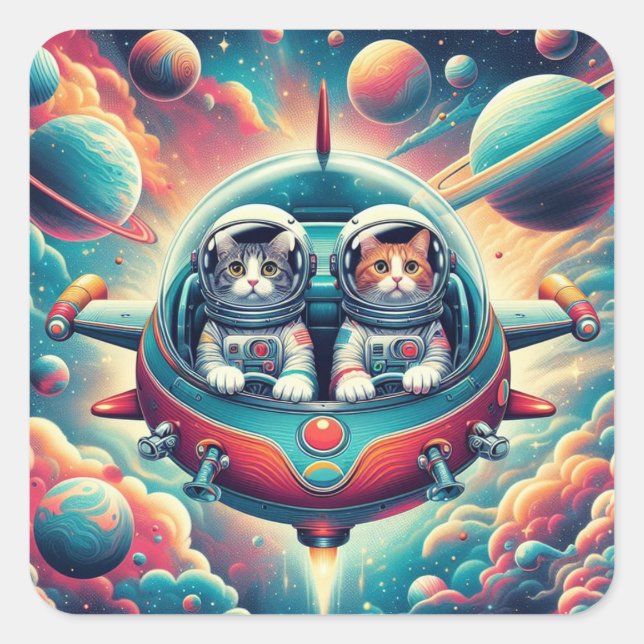 Adesivo Quadrado Gatos no autocolante espacial! (Frente)