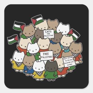Adesivo Quadrado Gatos pela Palestina – Gatos Kawaii pela Justiça