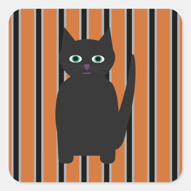 Adesivo Quadrado Gatos pretos divertidos e elegantes de Halloween (Frente)
