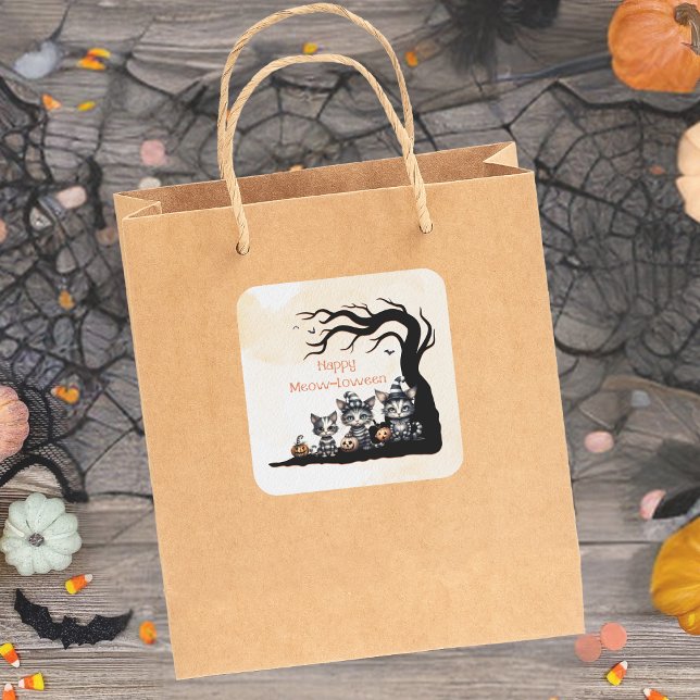 Adesivo Quadrado Gatos Pretos do Halloween, Fantasma Fantasma Bonit (Criador carregado)