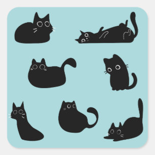 Adesivo Quadrado Gatos Pretos Engraçados