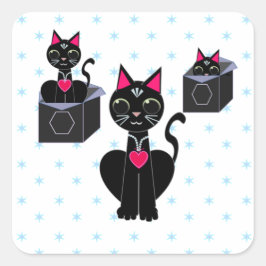 Adesivo Quadrado Gatos pretos fofos