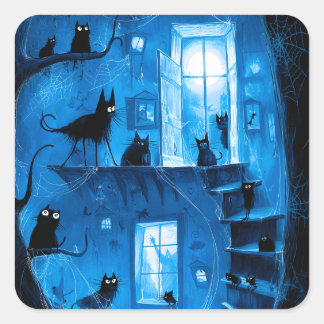 Adesivo Quadrado Gatos pretos góticos caprichosos de Halloween assu