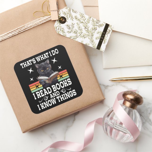 Adesivo Quadrado Gatos Retro Livros O Leitor Halloween Lendo Presen (Presentear)