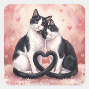Adesivo Quadrado Gatos Tuxedo Dia dos Namorados