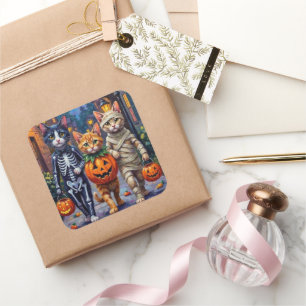 Adesivo Quadrado Gatos Tuxedo Trick-or-Treating em Fantasia de Hall