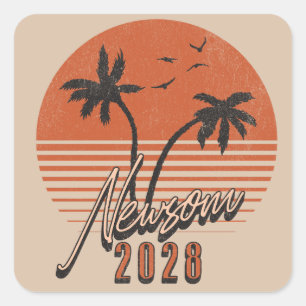 Adesivo Quadrado Gavin Newsom 2028 Para Presidente Palm Tree Sunset