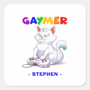Adesivo Quadrado Gaymer - Gato de Jogos Arco-Íris com Console LGB