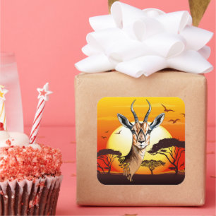 Adesivo Quadrado Gazelle African Antelope Wild Animal