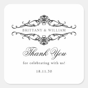 Adesivo Quadrado [GAZELLE] Casamento Monocromático Elegante Preto e