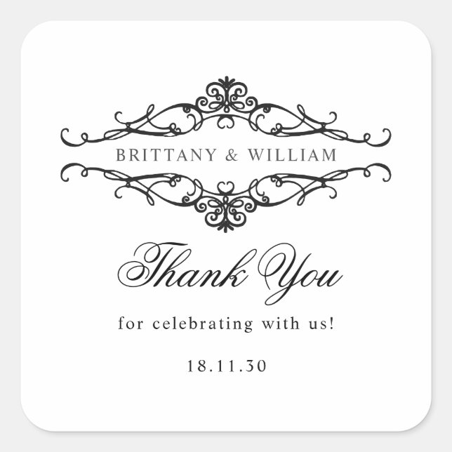 Adesivo Quadrado [GAZELLE] Casamento Monocromático Elegante Preto e (Frente)