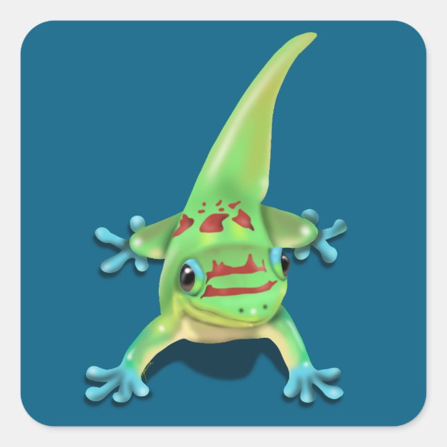 Adesivo Quadrado Gecko do Dia da Pó Dourada (Frente)