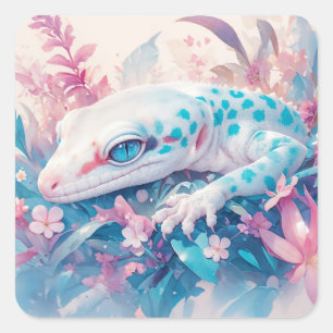 Adesivo Quadrado Gecko Mística Entre Blossóis Vibrantes