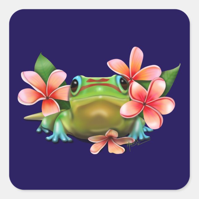 Adesivo Quadrado Gecko na Plumeria (Frente)
