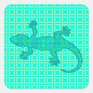 Adesivo Quadrado Geco tribal do batik - turquesa/pavão