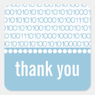 Adesivo Quadrado Geek Chic Binary Code Obrigado Stickers, Azul