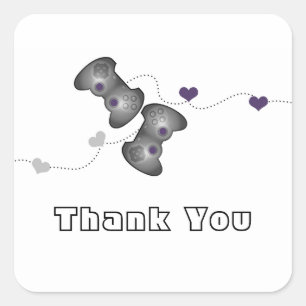 Adesivo Quadrado Geeky Gamers Obrigado Stickers (Prata/Roxo)