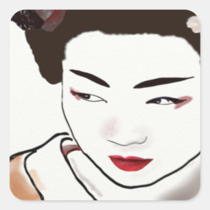 Adesivo Quadrado Geisha Girl Watercolor