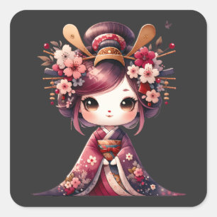 Adesivo Quadrado Geisha Japonês Bonito
