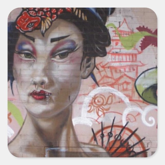 Adesivo Quadrado Geisha Urban Grafite Street Art (Frente)