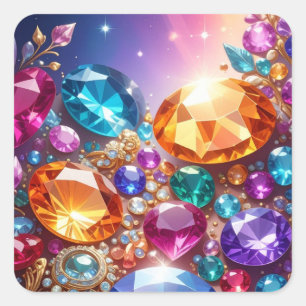 Adesivo Quadrado Gemas e Joias Coloridas